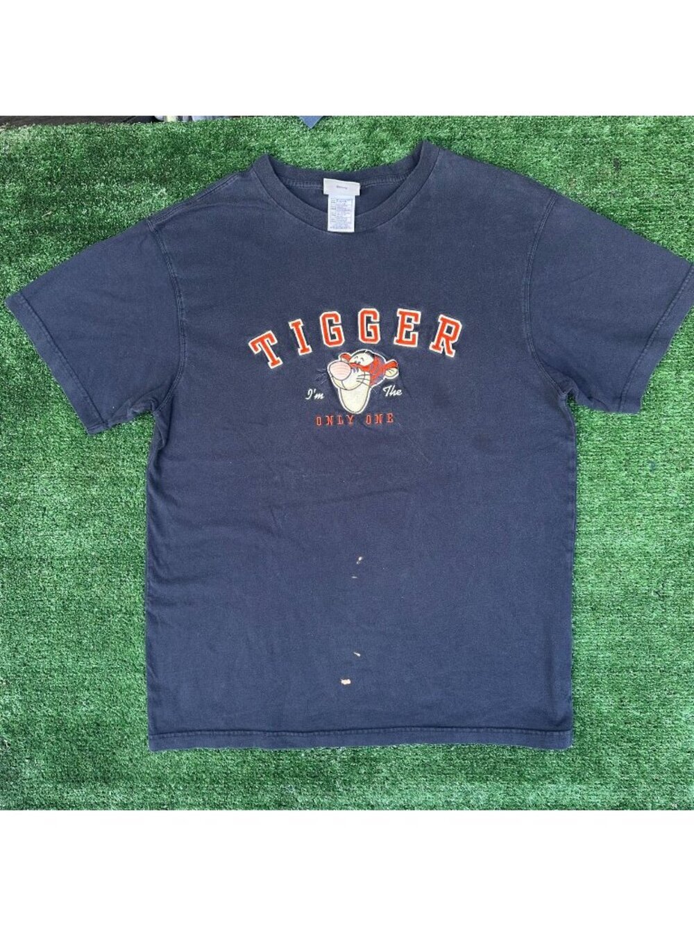 Vintage Y2K Disneyland Tigger Applique T-Shirt Navy L Pooh Cute Kidcore Cartoon